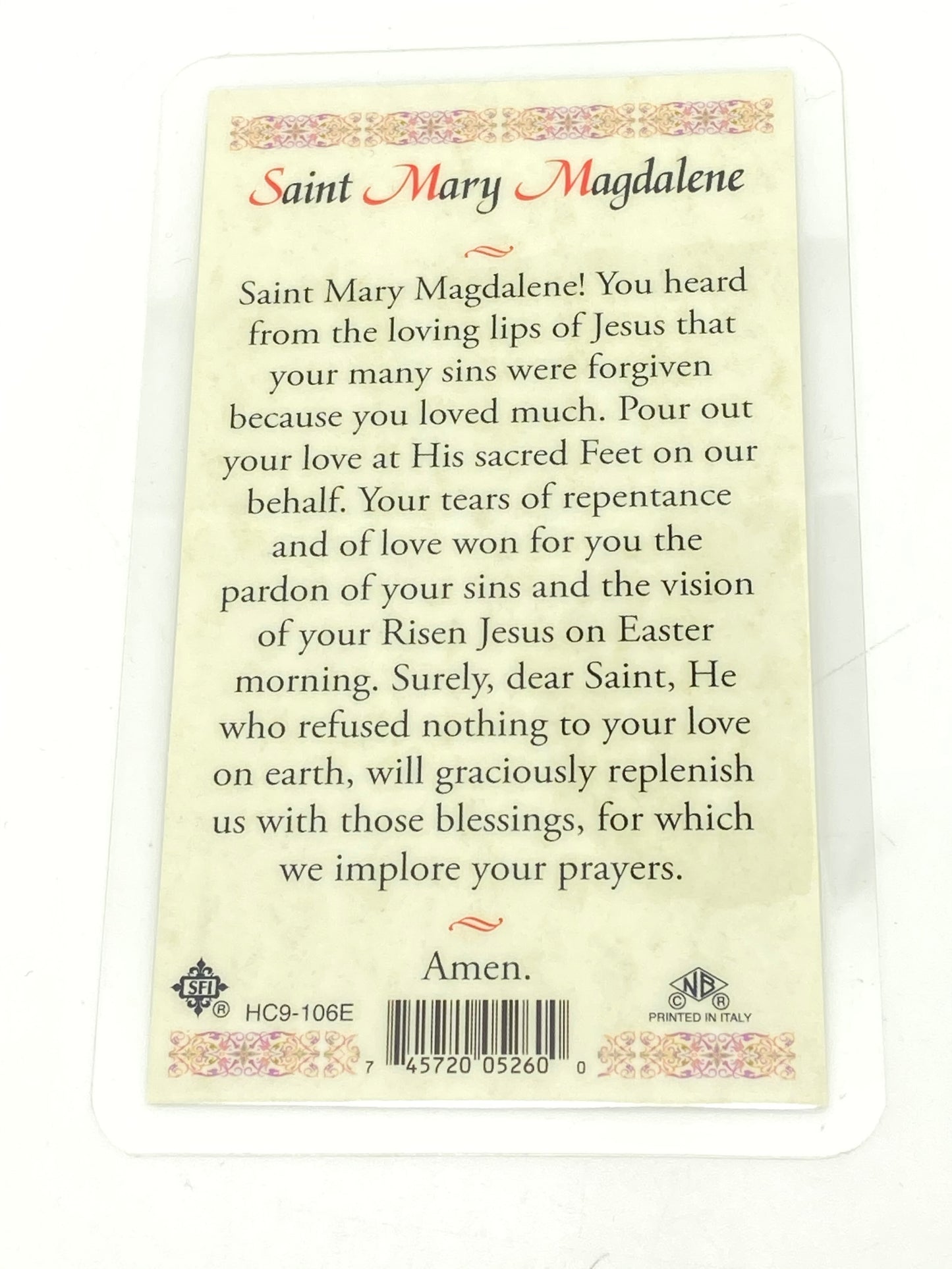 St. Mary Magdalene Laminated Holy Card (Plastic Covered) - Unique Catholic Gifts