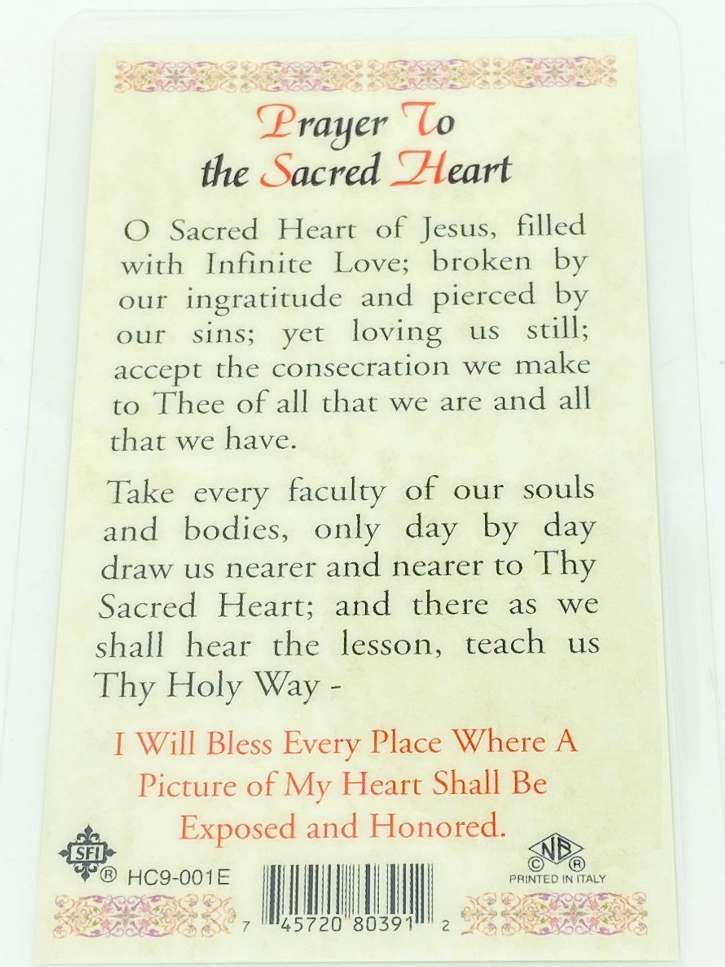 Sacred Heart of Jesus Laminated Holy Card (Plastic Covered) - Unique Catholic Gifts