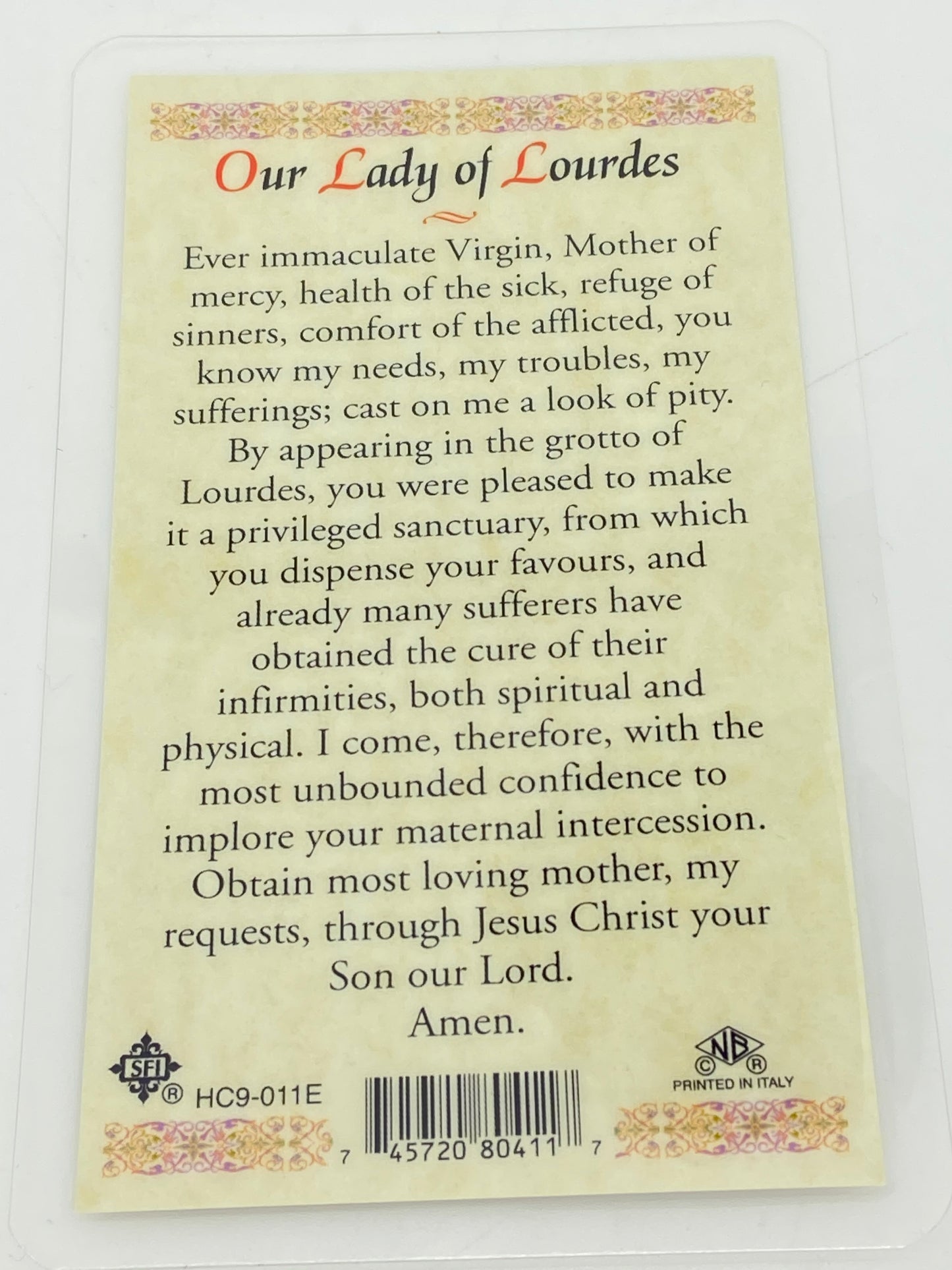 Our Lady of Lourdes with Bernadette Laminated Holy Card (Plastic Covered) - Unique Catholic Gifts