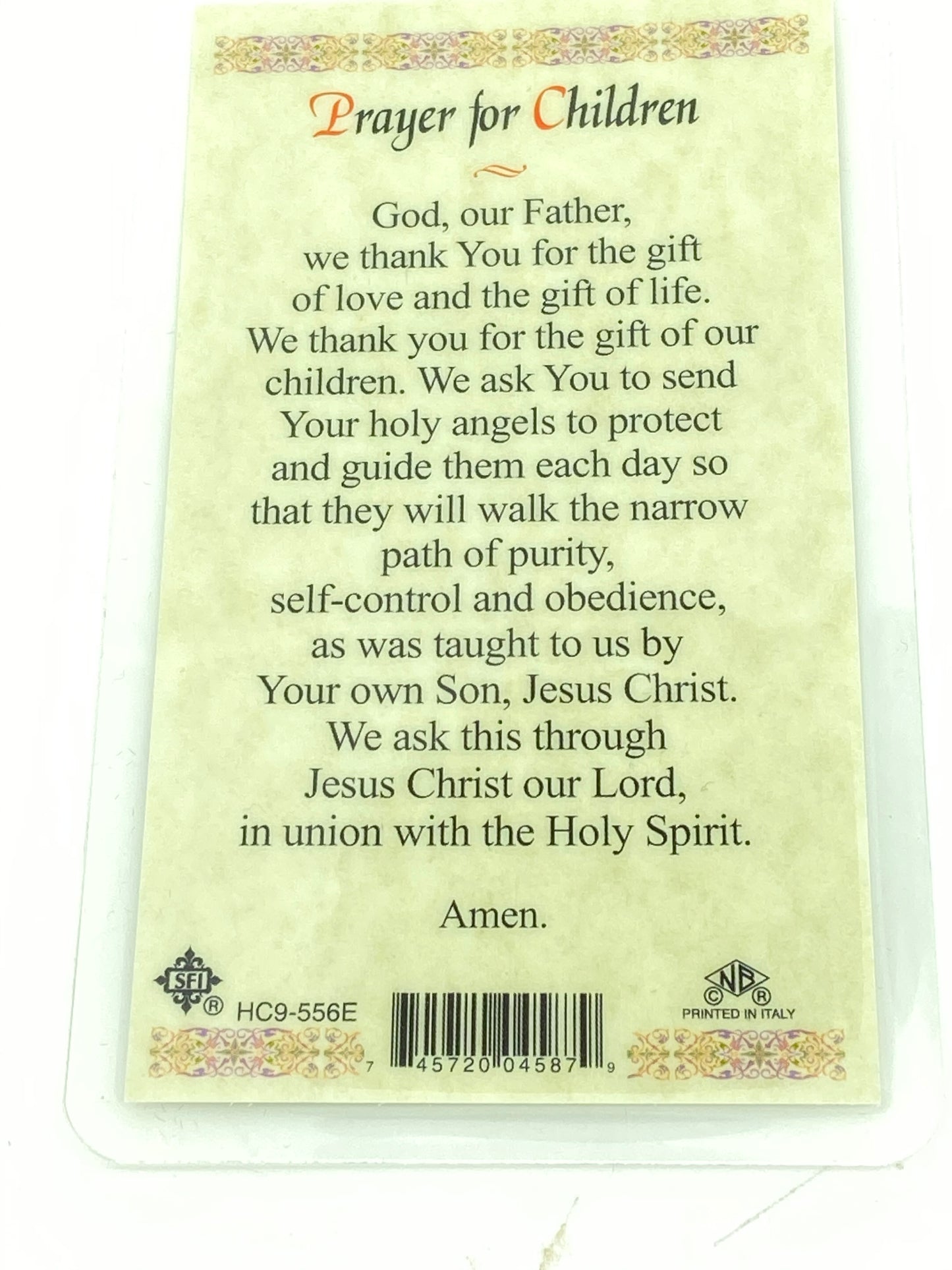 Prayer for Children Laminated Holy Card (Plastic Covered) - Unique Catholic Gifts