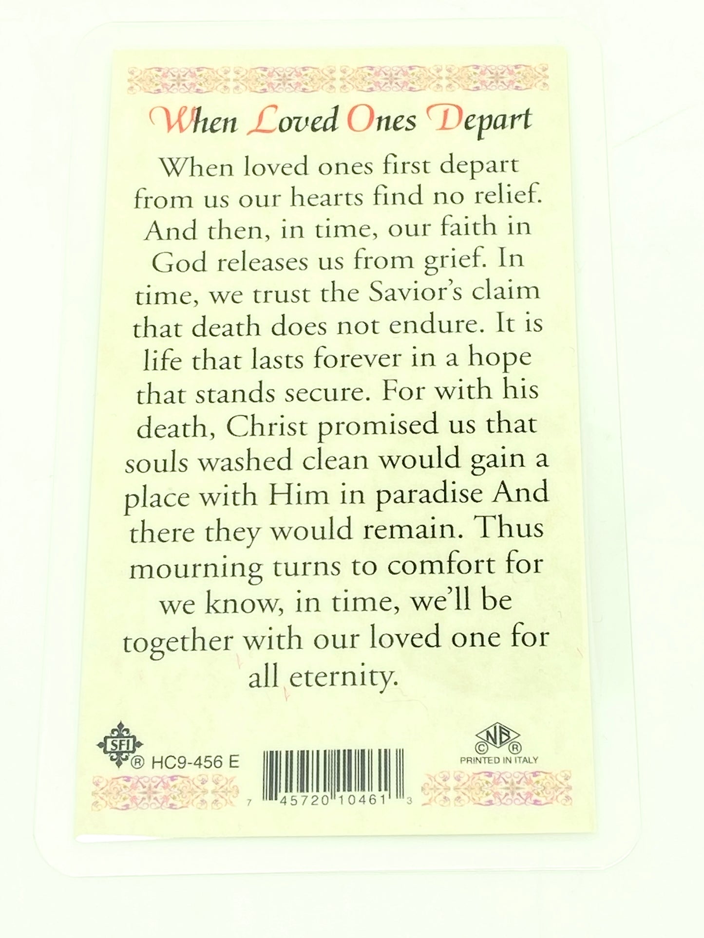 When Love Ones Depart Laminated Holy Card (Plastic Covered) - Unique Catholic Gifts