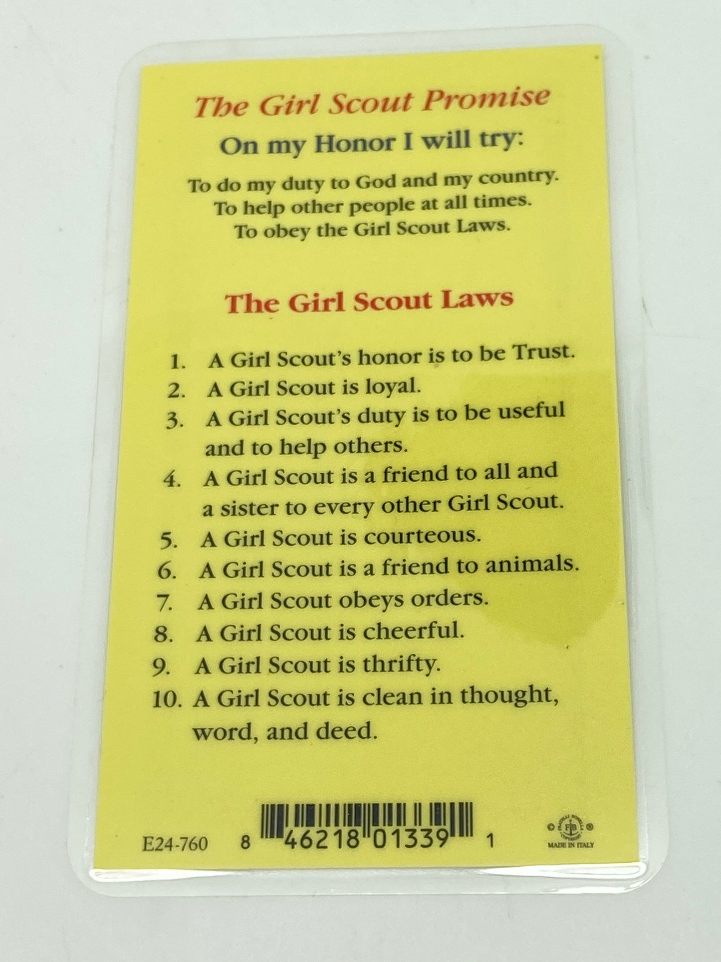 Girl Scout's Oath Laminated Holy Card (Plastic Covered) - Unique Catholic Gifts
