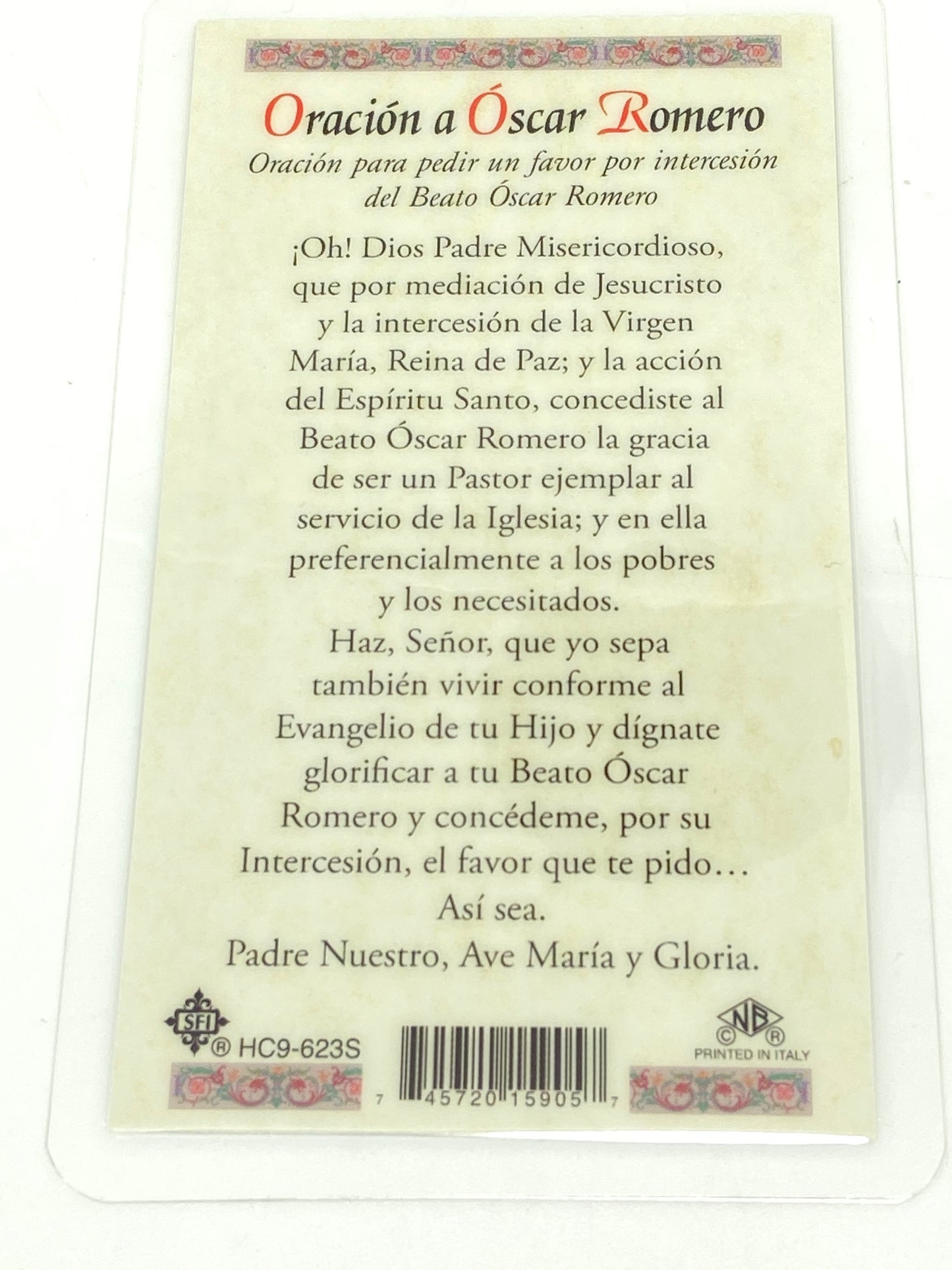 Santo Oscar Romero Tarjeta Sagrada laminada (Cubierta de Plástico) - Unique Catholic Gifts