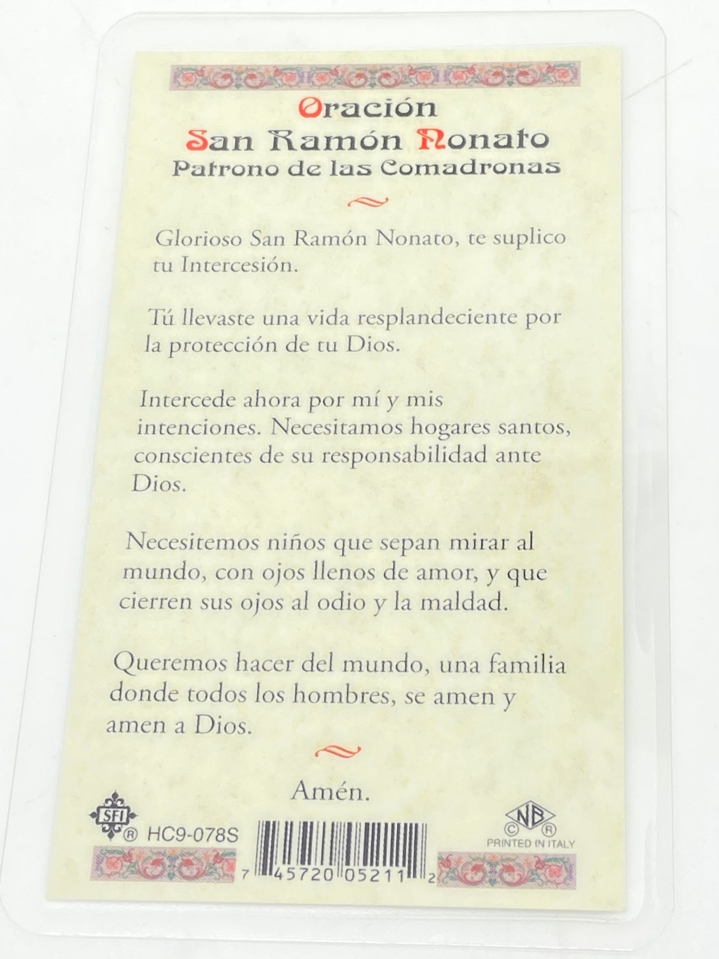 San Roman Ronato Tarjeta Sagrada laminada (Cubierta de Plástico) - Unique Catholic Gifts