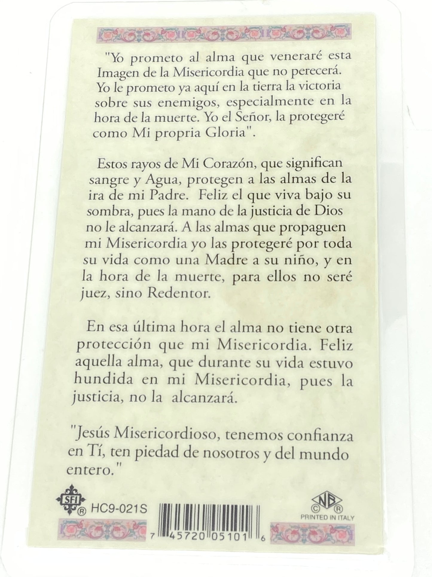 Corona de la Divina Misericordia Tarjeta Sagrada laminada (Cubierta de Plástico) - Unique Catholic Gifts