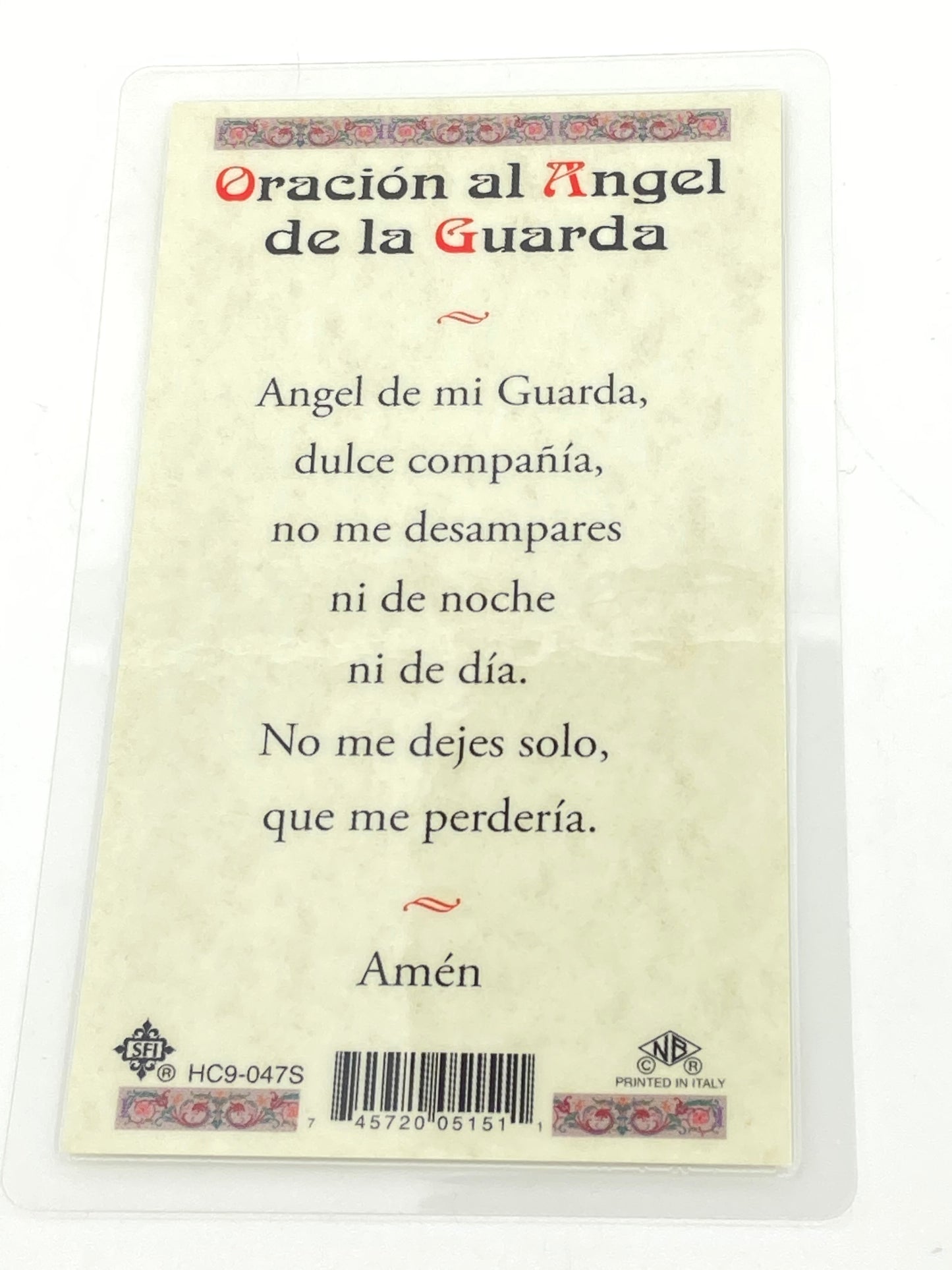 Angel de mi Guarda Tarjeta Sagrada laminada (Cubierta de Plástico) - Unique Catholic Gifts