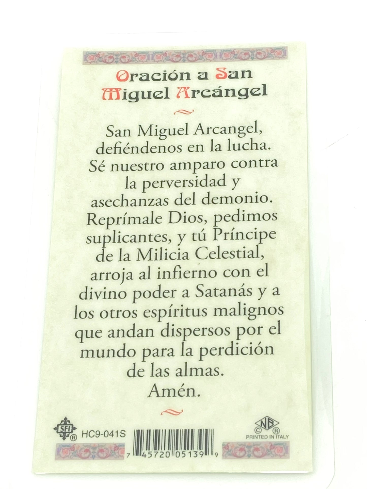 San Miguel Arcangel Tarjeta Sagrada laminada (Cubierta de Plástico) - Unique Catholic Gifts