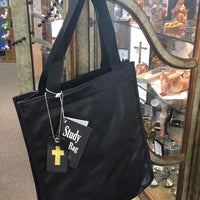 Bible Study Tote Bag Black Imitation Leather (12" x 4" x 11") - Unique Catholic Gifts