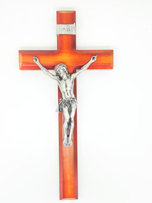 Cherry Wood Crucifix with Silver Pewter Corpus 12