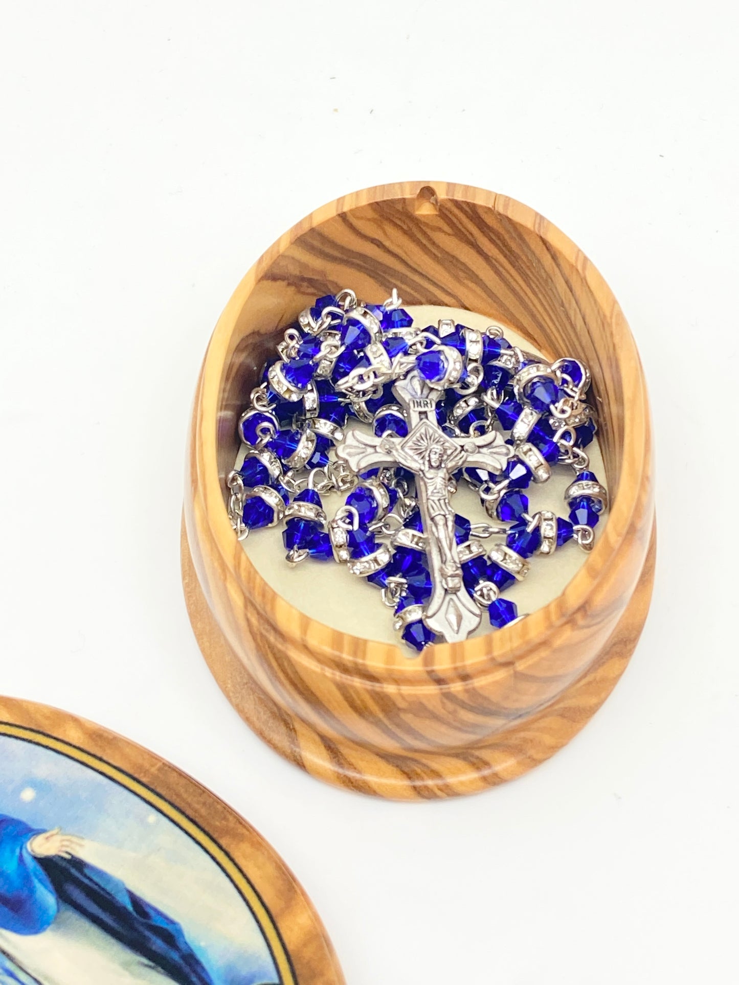 Our Lady of Grace Olive Wood Premium Crafted Rosary Box - Unique Catholic Gifts