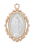 Rose Gold Border with Silver Sterling Miraculous Medal (1") with 18" Chain - Unique Catholic Gifts