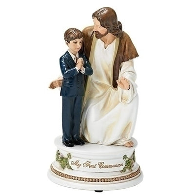Jesus with a Boy First Communion Musical Figurine 7 1/2