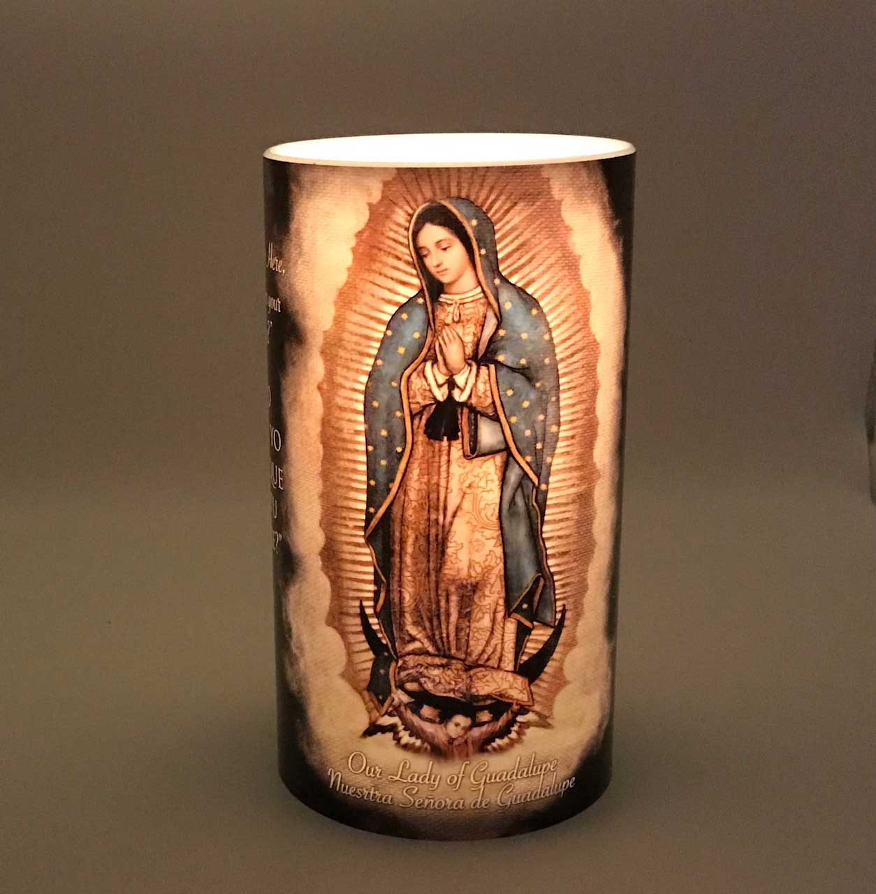 Large Lady of Guadalupe LED Candle with Timer 4 X 7" - Unique Catholic Gifts