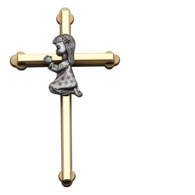 Praying Girl Wall Cross Pewter and Metal 6" - Unique Catholic Gifts