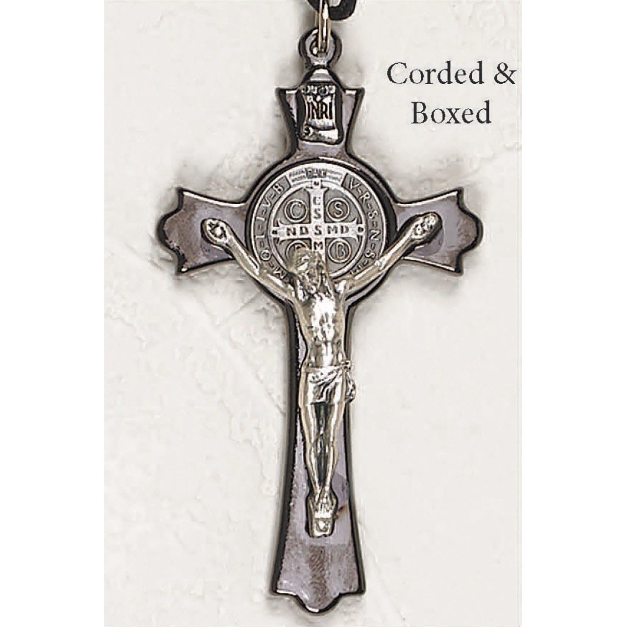 Saint Benedict Black/Gold Tone Crucifix - Silver Tone Medal 3" - Unique Catholic Gifts