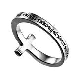 Sideway Cross Ring, "Christ My Strength" - Unique Catholic Gifts