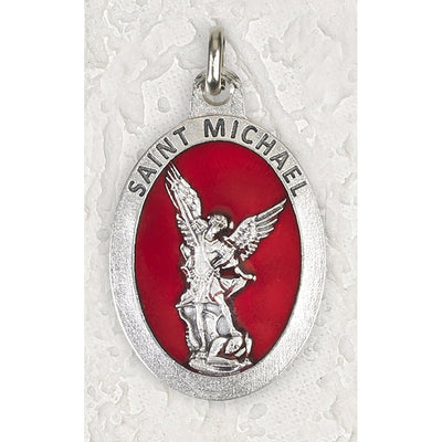 St. Michael the Archangel Double Sided Medal  Silver Toned With Red Enamel 1 1/2
