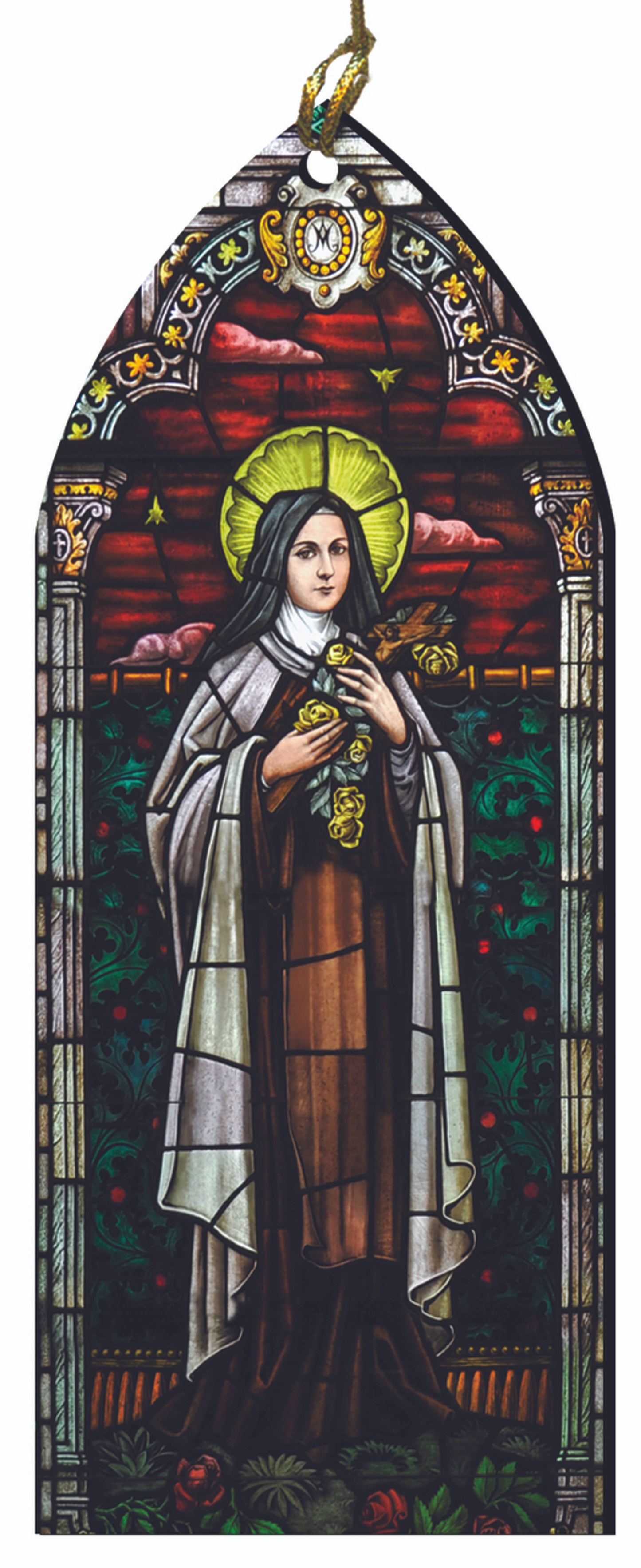 St. Therese of Lisieux Stained Glass Style Wood Ornament 5" - Unique Catholic Gifts