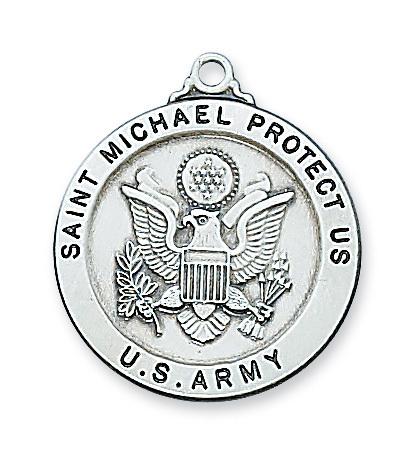 Sterling Silver Saint St Michael & US Army Medal (7/8") - Unique Catholic Gifts
