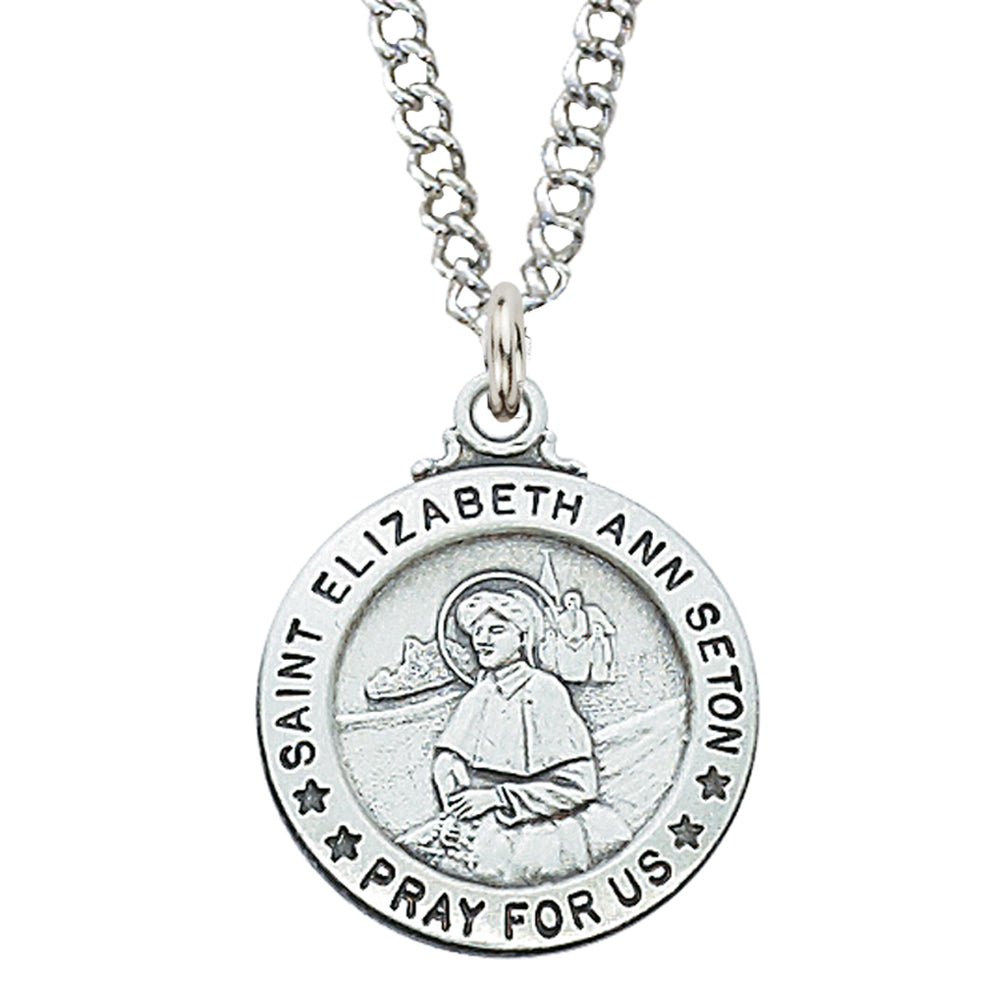 St Elizabeth Ann Seton Sterling Silver Medal 5/8" - Unique Catholic Gifts