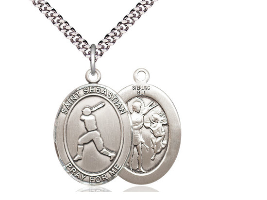 St Sebastian Baseball Oval Medal (1") - Unique Catholic Gifts