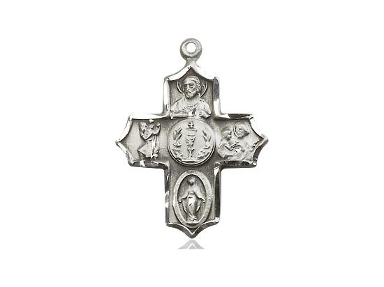 Sterling Silver 4 Way Cross Medal (7/8") - Unique Catholic Gifts