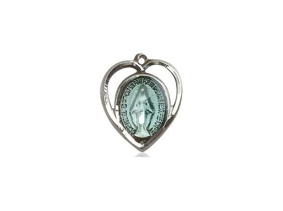 Sterling Silver Miraculous Medal Blue in Heart (5/8") - Unique Catholic Gifts