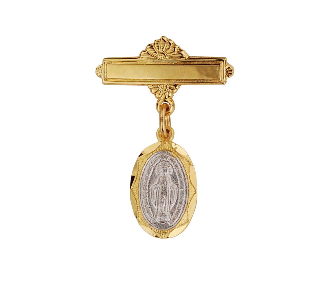 Two Toned Gold and Sterling Silver Miraculous Medal Baby Pin (1/2") - Unique Catholic Gifts