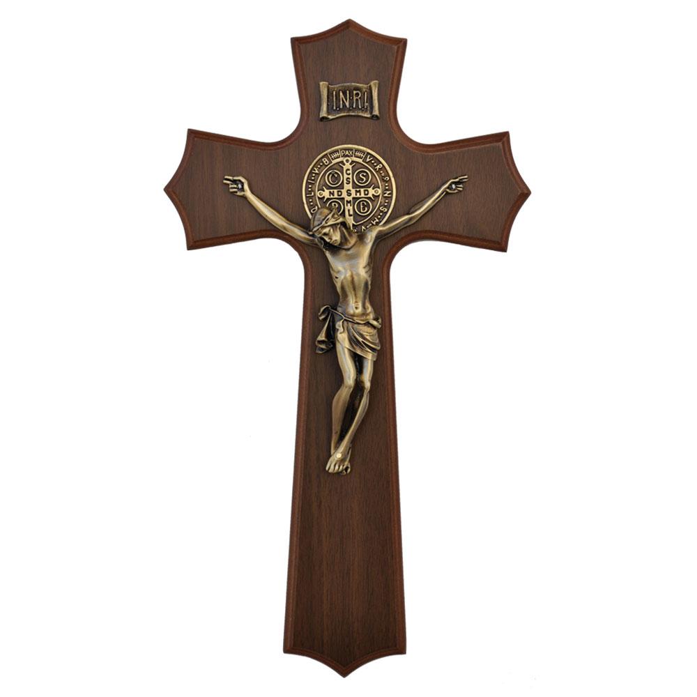 St. Benedict Bronze Medal Crucifix 13" Bronze - Unique Catholic Gifts
