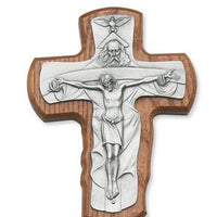 Walnut and Pewter Holy Trinity Cross (5 1/2") - Unique Catholic Gifts