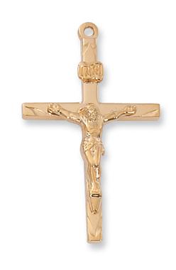 18KT. Gold on Sterling Silver Crucifix (1 6/16") on 24" Gold Plated Chain. - Unique Catholic Gifts