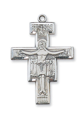 (L9076)  Sterling Silver  San Damiano Crucifix Chain and Box - Unique Catholic Gifts