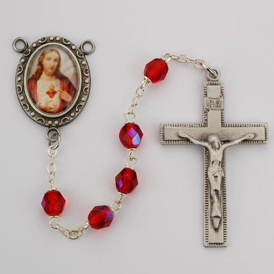 (R220df) 6mm Red Sacred Heart Rosary - Unique Catholic Gifts