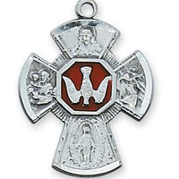 Sterling Silver Enameled 4-way Medal (7/8") on 18" chain (LMG5ES) - Unique Catholic Gifts