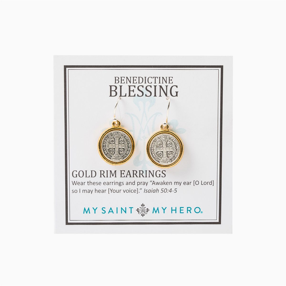 Benedictine Blessing Gold Rim Earrings - Unique Catholic Gifts