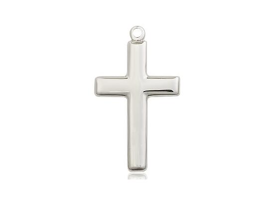 Sterling Silver Polished Cross (7/8") on a 18 inch Light Rhodium Light Curb Chain. - Unique Catholic Gifts
