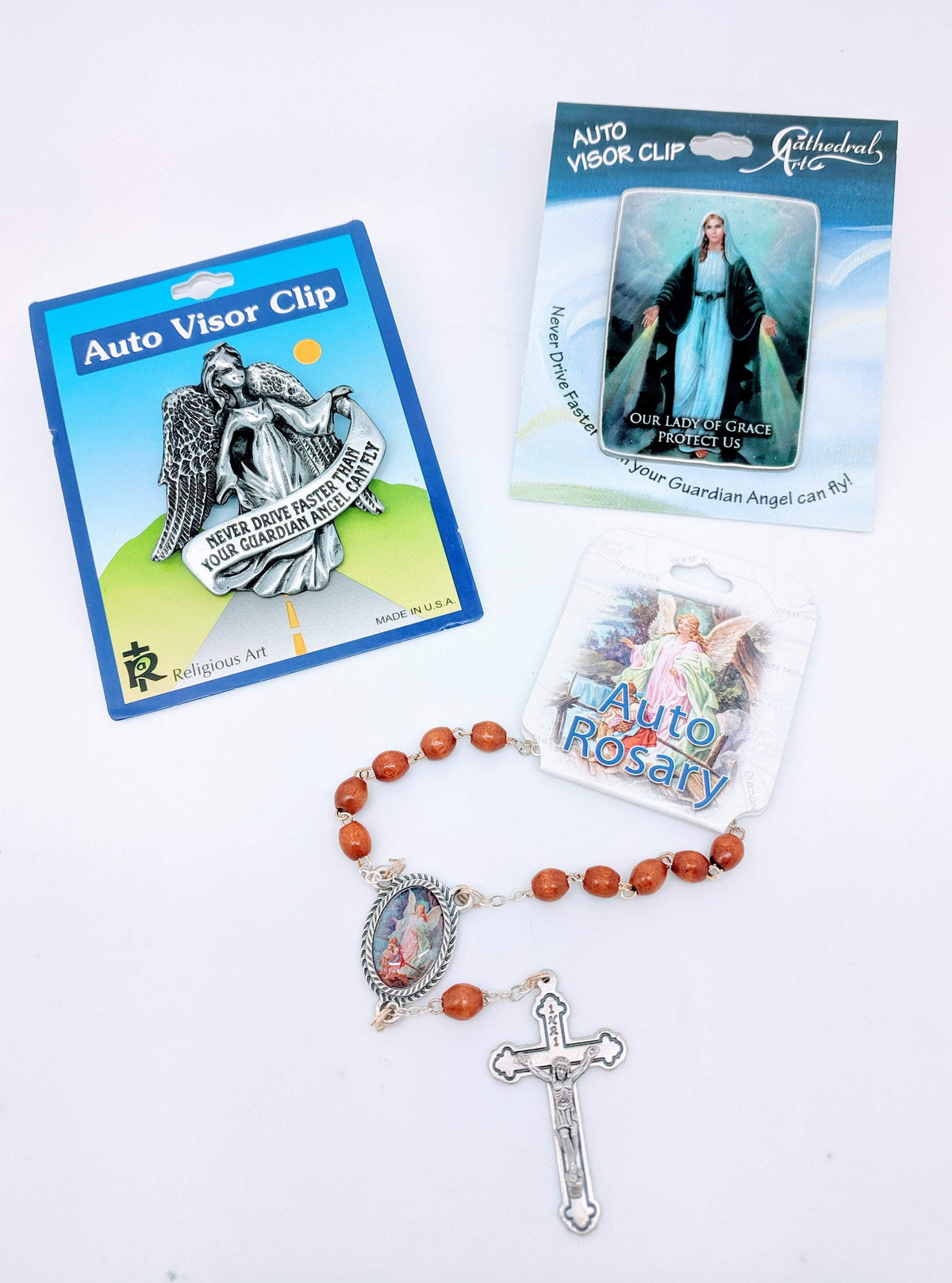 Visor Clips and Car Rosaries and Statues