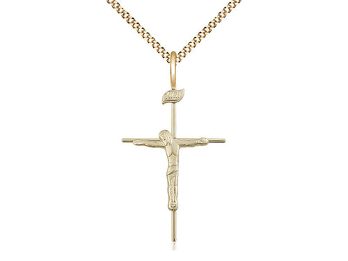 14kt Gold Filled Crucifix Medal on a Gold Filled Heavy Curb Chain