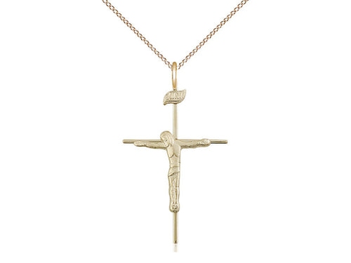 14kt Gold Filled Crucifix Medal on a Gold Filled Heavy Curb Chain