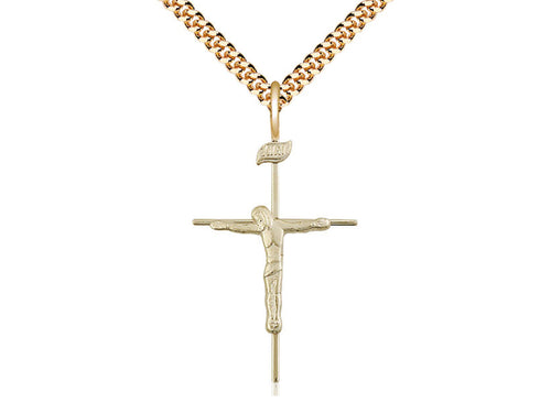 14kt Gold Filled Crucifix Medal on a Gold Filled Heavy Curb Chain