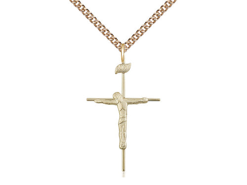 14kt Gold Filled Crucifix Medal on a Gold Filled Heavy Curb Chain