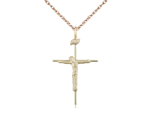14kt Gold Filled Crucifix Medal on a Gold Filled Heavy Curb Chain
