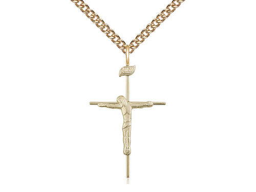 14kt Gold Filled Crucifix Medal on a Gold Filled Heavy Curb Chain