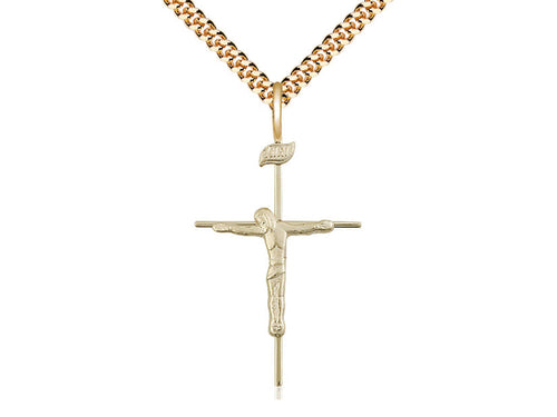 14kt Gold Filled Crucifix Medal on a Gold Filled Heavy Curb Chain