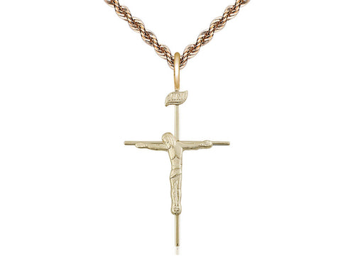 14kt Gold Filled Crucifix Medal on a Gold Filled Heavy Curb Chain