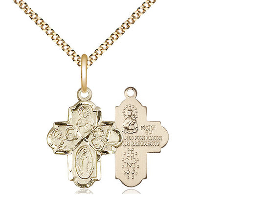 Colgante de 4 vías llena de oro de 14kt en una cadena llena de oro