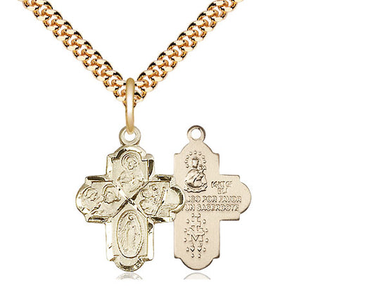 Colgante de 4 vías llena de oro de 14kt en una cadena llena de oro