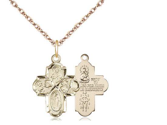 Colgante de 4 vías llena de oro de 14kt en una cadena llena de oro