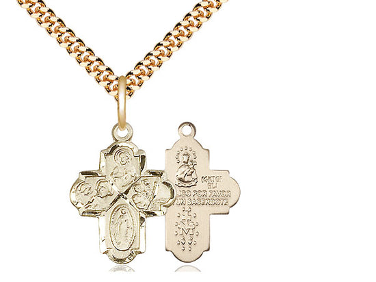 Colgante de 4 vías llena de oro de 14kt en una cadena llena de oro