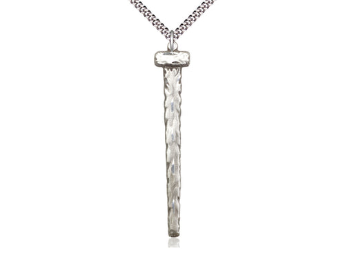 Sterling Silver Nail Pendant on a 24-Inch Light Rhodium Heavy Curb Chain